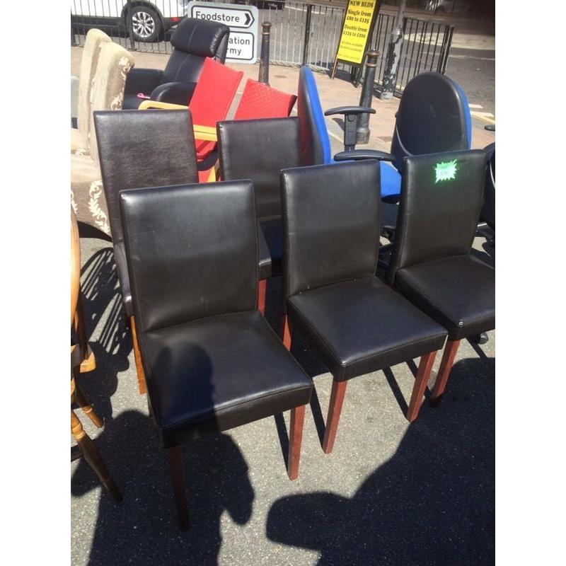 5 brown Leather dining chairs