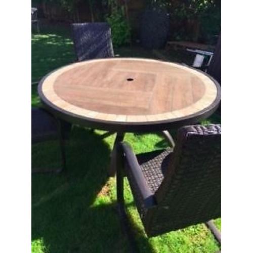 Ex Display Large Tile top Garden Table with 4 Rattan Chairs