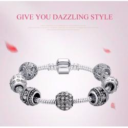 Charm bracelet silver & cubic zirconia style jewels & charms- not Pandora 20cm
