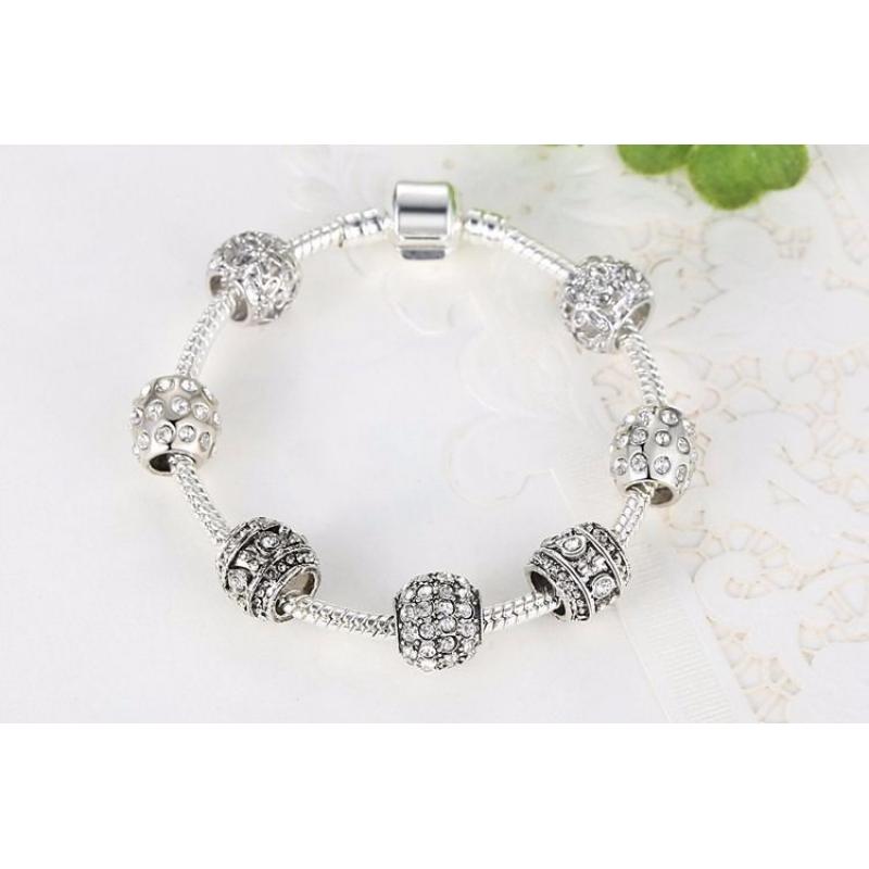 Charm bracelet silver & cubic zirconia style jewels & charms- not Pandora 20cm