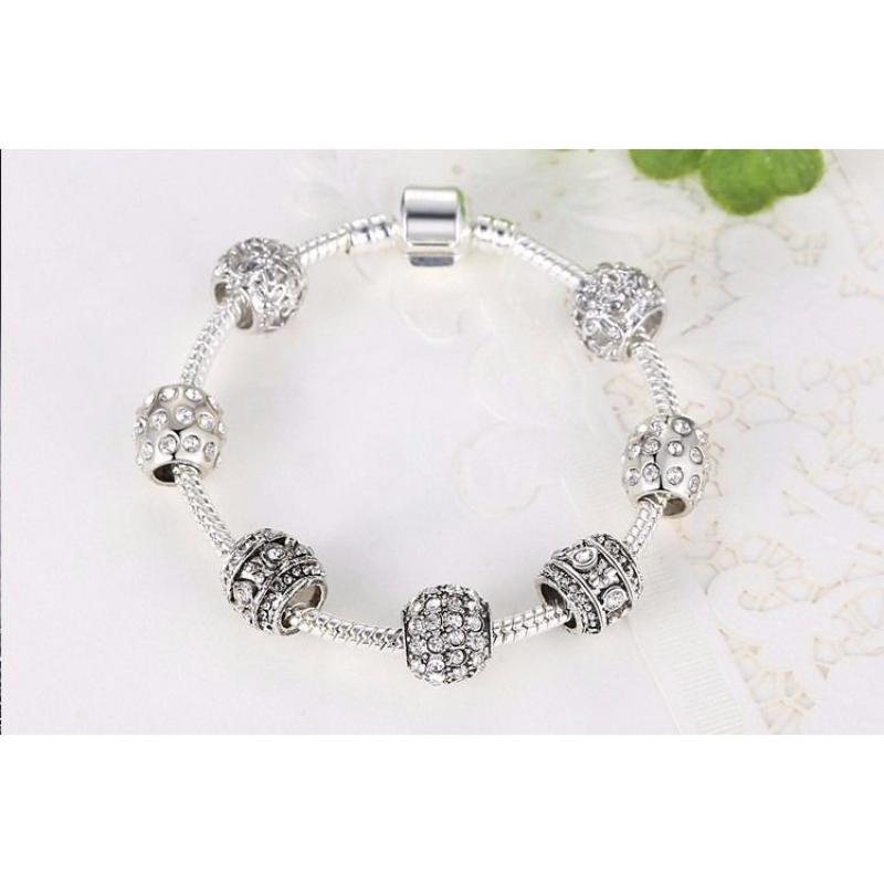 Charm bracelet silver & cubic zirconia style jewels & charms- not Pandora 20cm