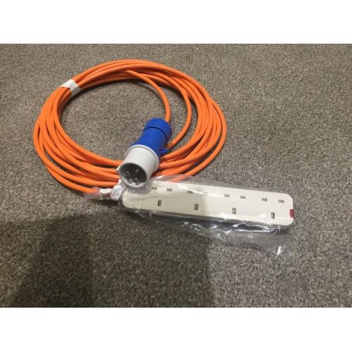 Electric hoop up cable for tent or awning brand new 10m long with 4way Uk socket