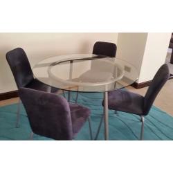 IKEA Round Glass Table & 4 Grey Chairs