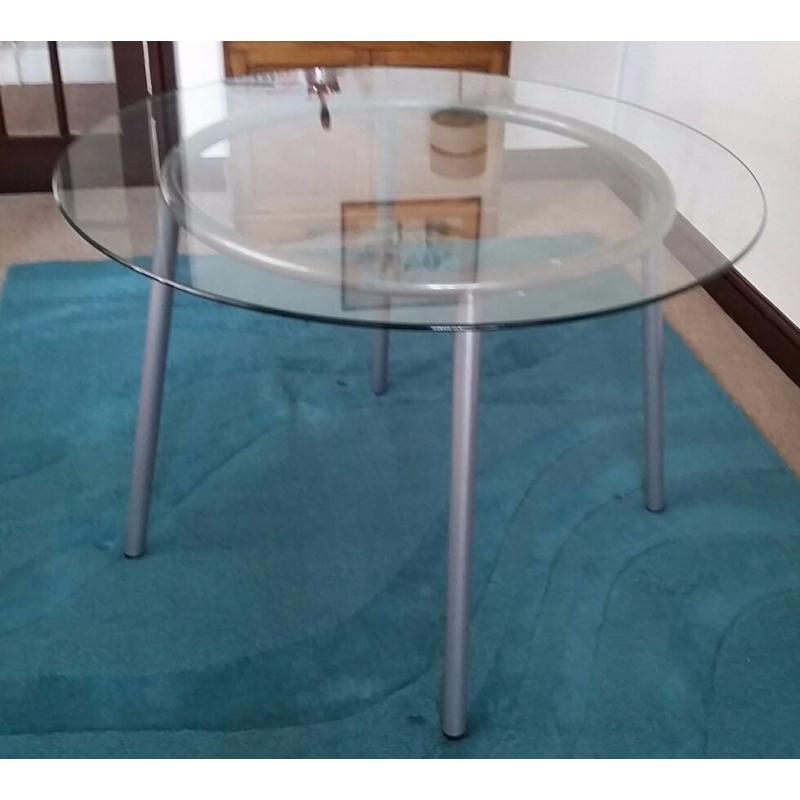 IKEA Round Glass Table & 4 Grey Chairs