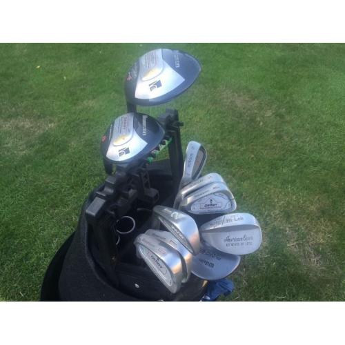 Golf bag, left handed clubs, trolley