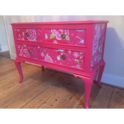 Queen Ann spray-painted/decoupage chest of drawers - UK delivery available
