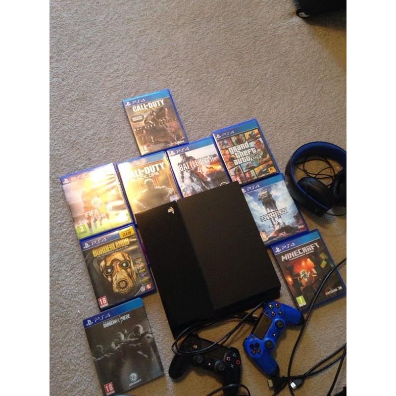 Ps4 with headset, 2 controllers and 9 games