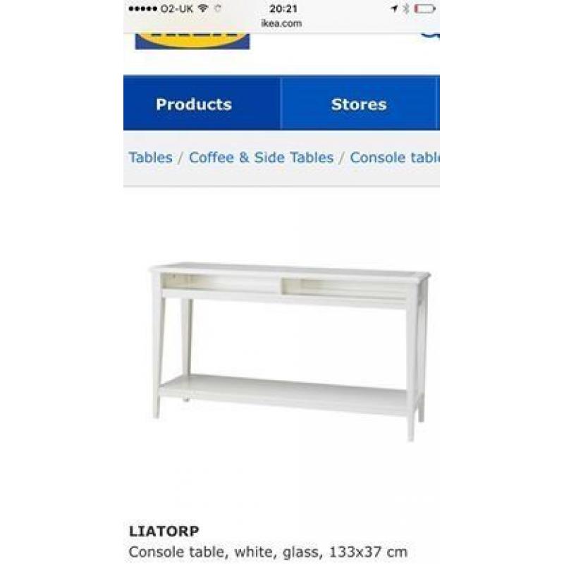 IKEA Console table, white, glass