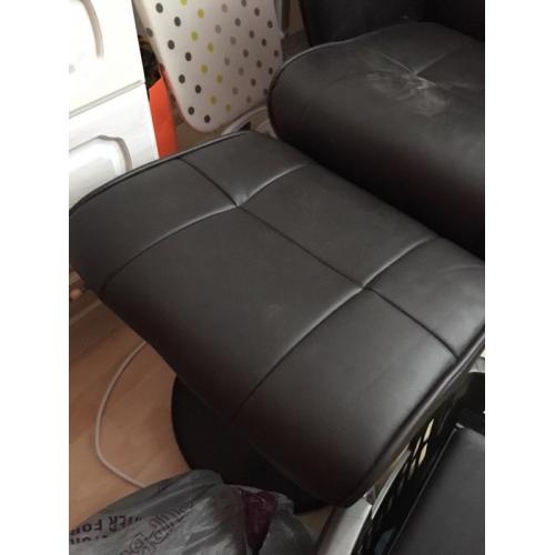 Leather recline chair with footstool