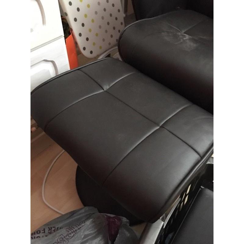 Leather recline chair with footstool