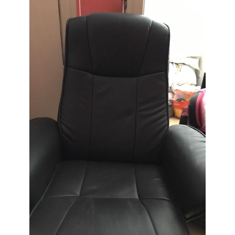 Leather recline chair with footstool