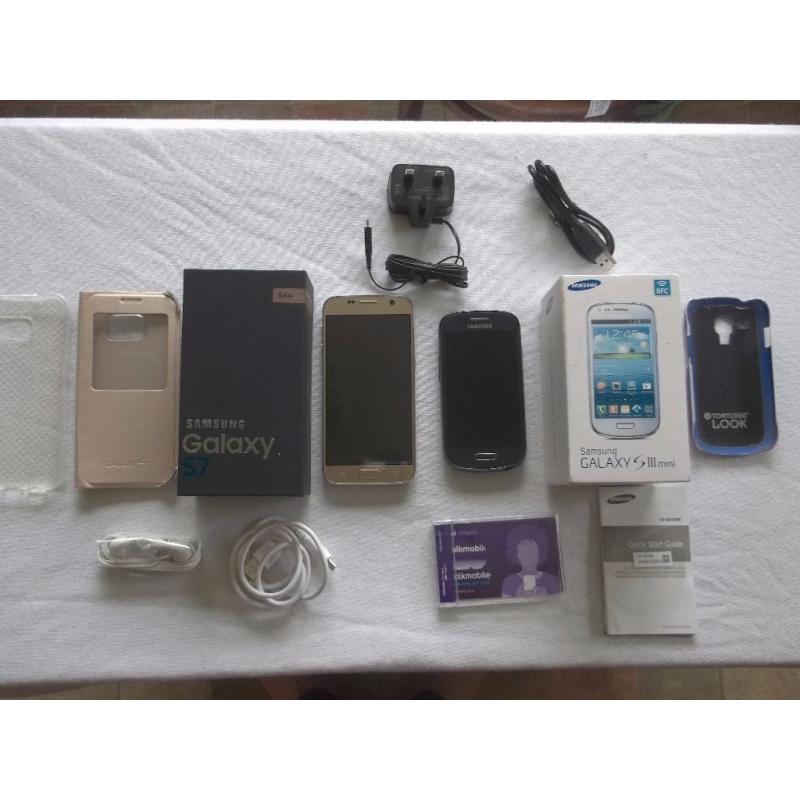 Samsung Galaxy S7 Gold Platinum 64GB Memory Unlocked To All Network And Samsung Galaxy S3 Mini