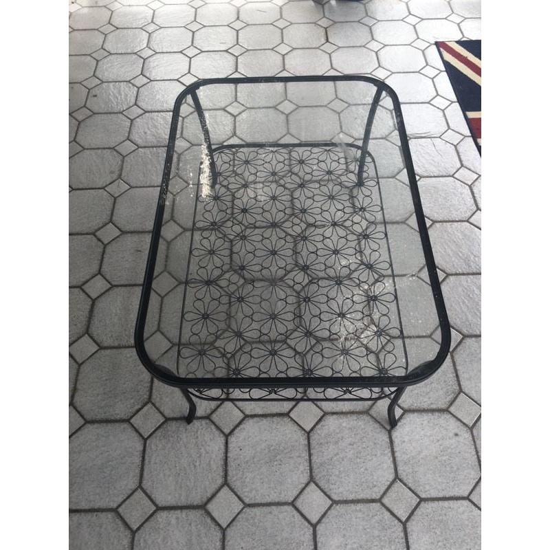 IKEA Glass Coffee Table, black metal.