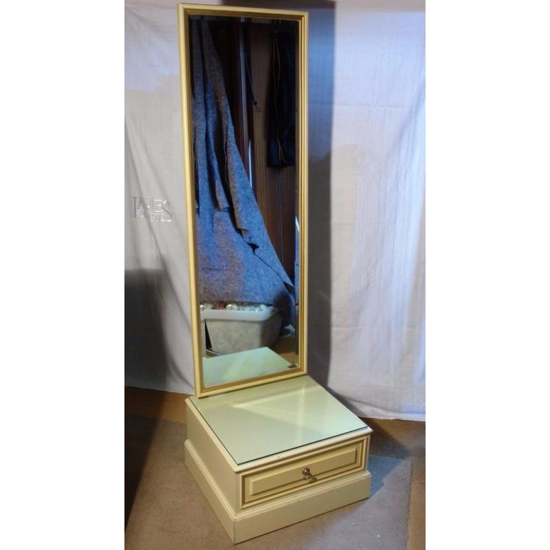 French Style Crdeam Tilting Tall Bedroom Dressing Mirror with Drawer Under