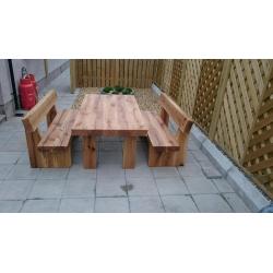 Oak table and bench set garden furniture set railway sleeper bench Loughview Joinery Ltd