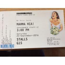 3 x Mamma Mia tickets . Novello theatre, London. 24th Sep 2016. 3:00pm.