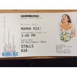3 x Mamma Mia tickets . Novello theatre, London. 24th Sep 2016. 3:00pm.
