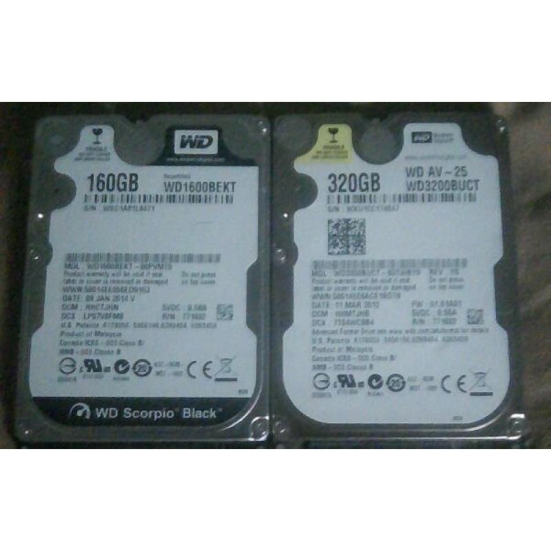 Two western digital hard drives for sale 1 160gb and 1 320 collection only s36