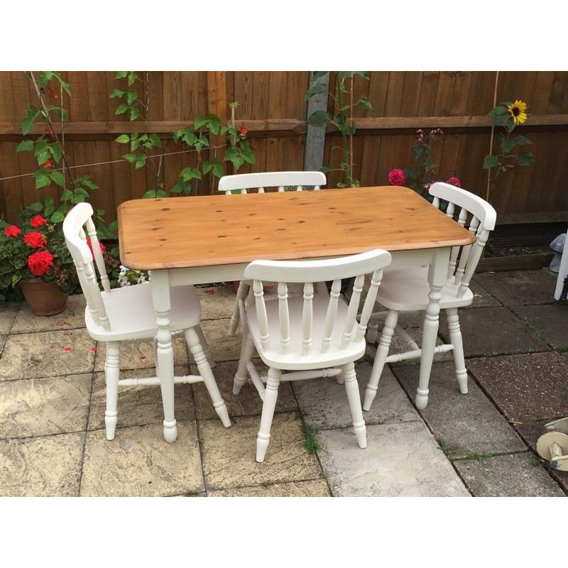 Solid White & Pine Table and Chairs Shabby Chic/ Country