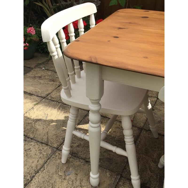 Solid White & Pine Table and Chairs Shabby Chic/ Country