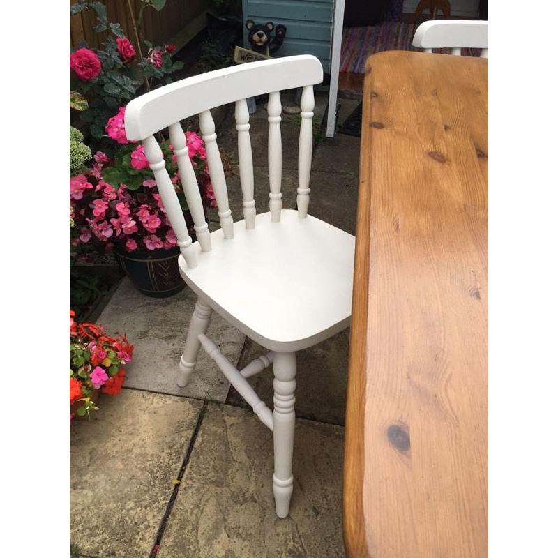 Solid White & Pine Table and Chairs Shabby Chic/ Country