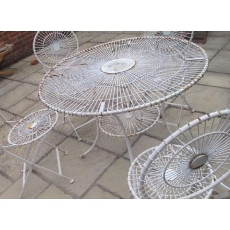 Ornate Patio Table and 4 Chairs Rustic Shabby