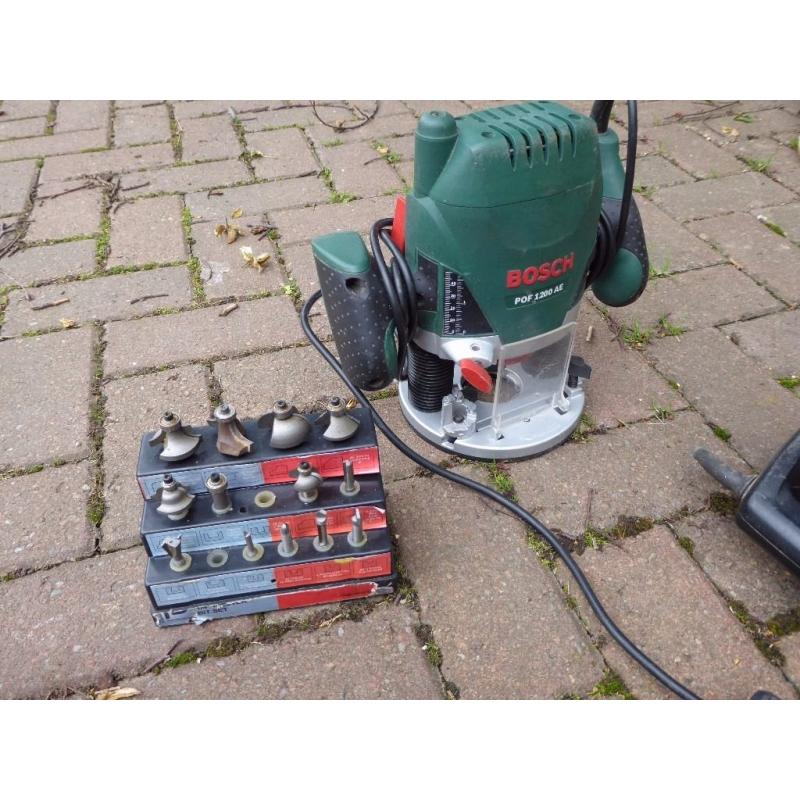 Black and Decker Jig Saw, Bosch Router and Router bits, Circular saw.