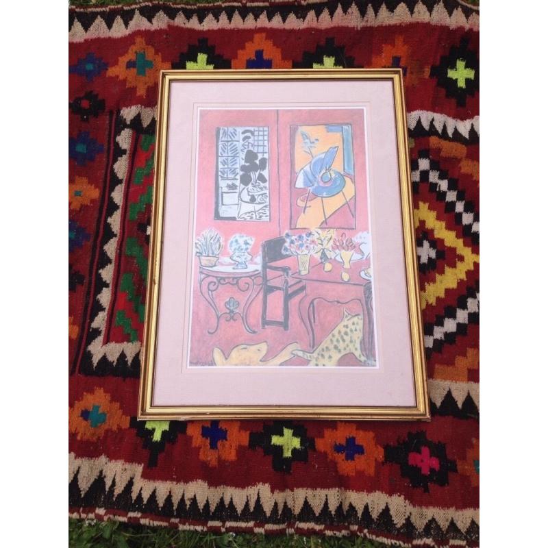 Large framed Matisse print in reds and pinks
