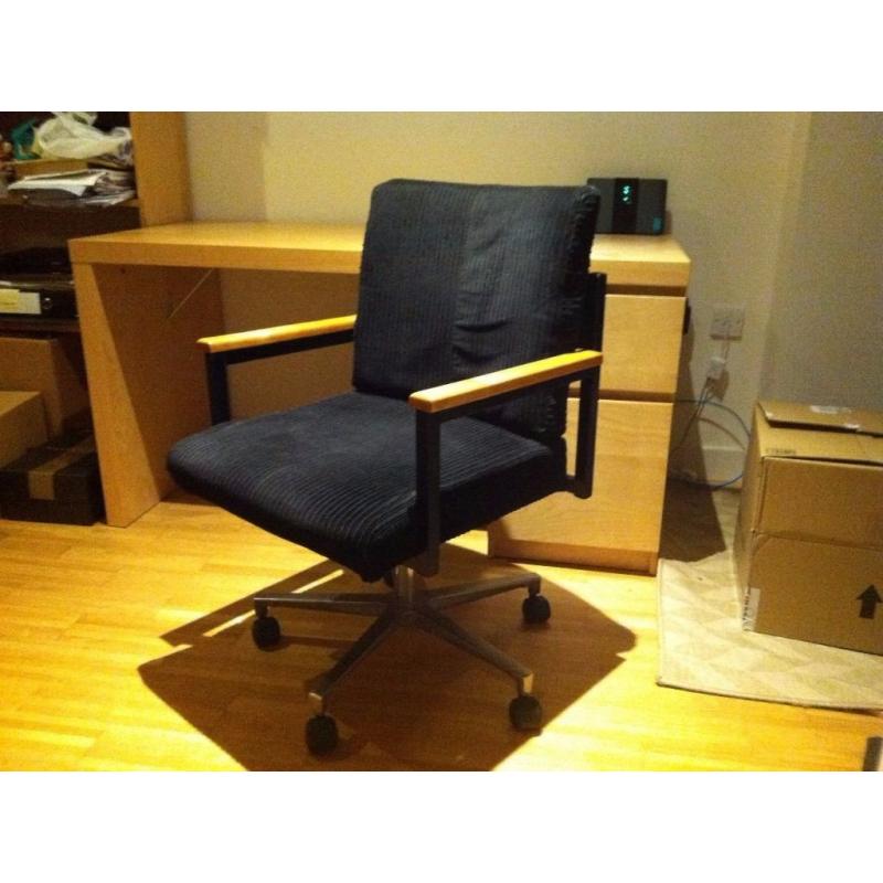 Ikea Malm study desk in Birch, office chair and shelf units -Good condition