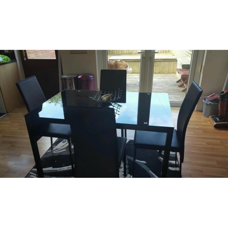 Black Glass Table & Leather Chairs