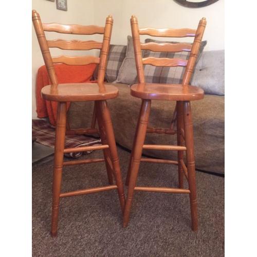 2x wooden bar stool high chair oak shabby chic