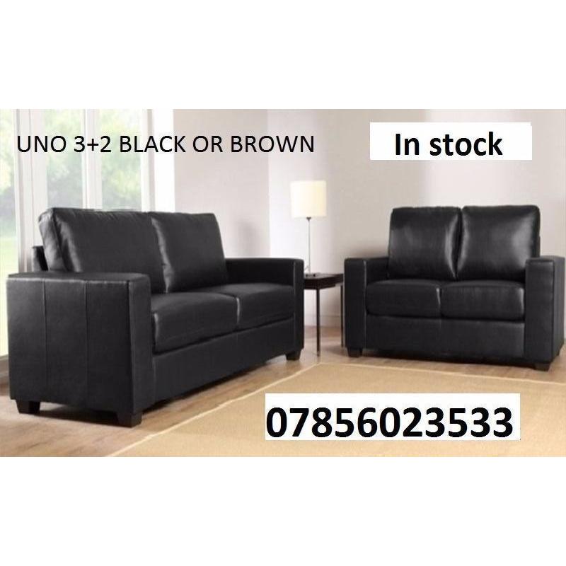 UNO 3+2 seater black leather sofa