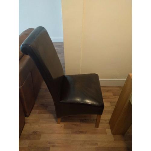 6ft x 3ft Solid Oak Extending Dining Table + 10 Brown Leather Scroll Back Chairs