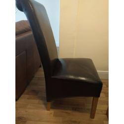 6ft x 3ft Solid Oak Extending Dining Table + 10 Brown Leather Scroll Back Chairs
