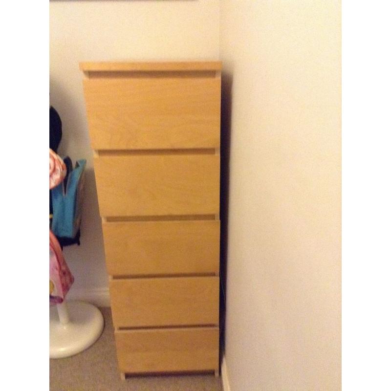 IKEA malm 5 drawer chest of drawers