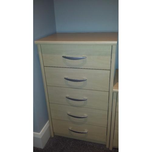 Two chest of drawers, 5 drawer and 3 drawer. Perfect storage for bedroom.