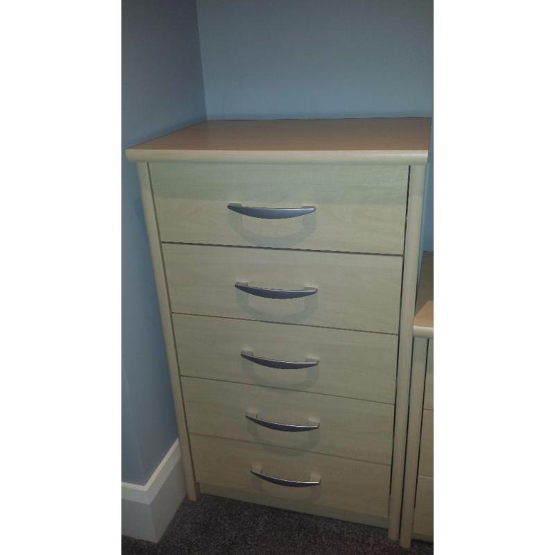 Two chest of drawers, 5 drawer and 3 drawer. Perfect storage for bedroom.