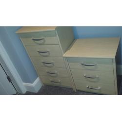 Two chest of drawers, 5 drawer and 3 drawer. Perfect storage for bedroom.