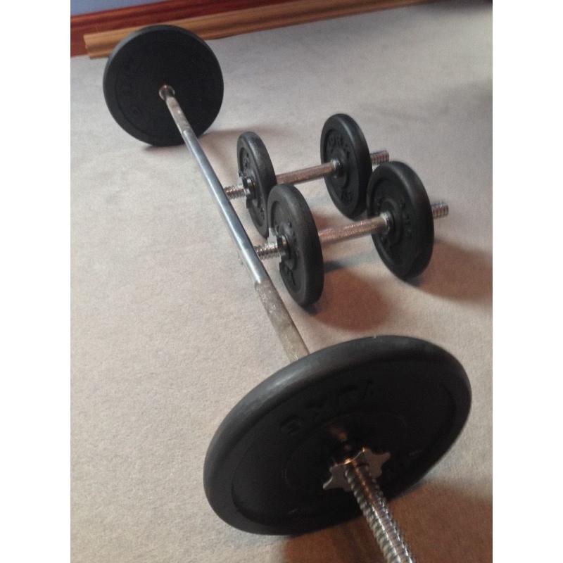 York Cast Iron Weight Set (1 x Barbell, 2 x Dumbbells, 2 x 10kg plates, 4 x 5kg plates)