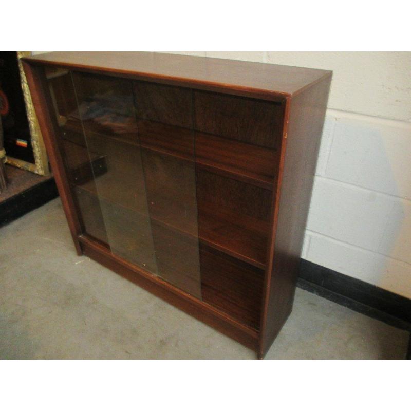 No 2 VINTAGE GIBBS FURNITURE GLASS FRONTED WALNUT BOOKCASE SHELVING UNIT FREE DELIVERY