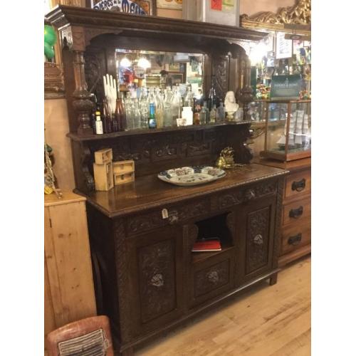 Antique oak mirror carved sideboard