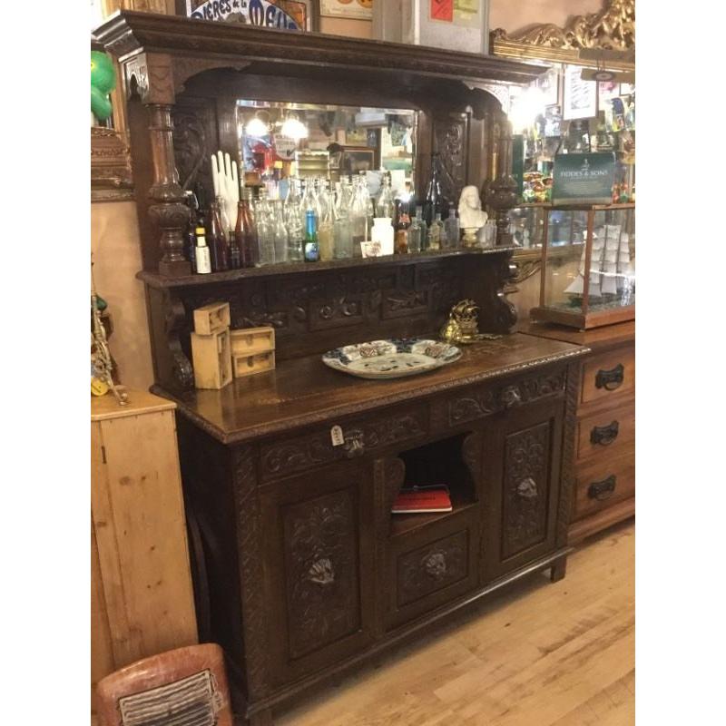Antique oak mirror carved sideboard
