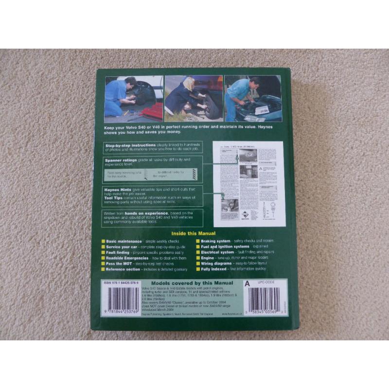 Haynes Manual - Volvo S40 & V40 1996 to March 2004 (N reg onwards) Petrol
