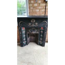 Beautiful Art Deco heavy cast iron fireplace, tiles and surround