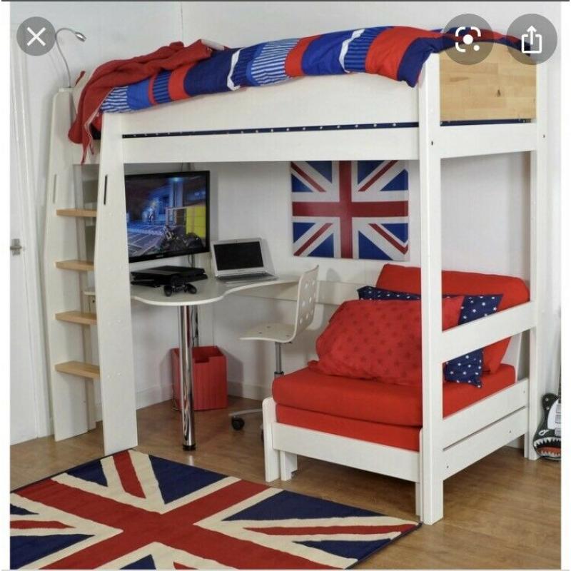 Single bunk bed with Desk and single pull out bed chair