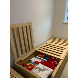 Genuine Loaf Day Bed in solid wood with storage - excellent condition and brand new mattress