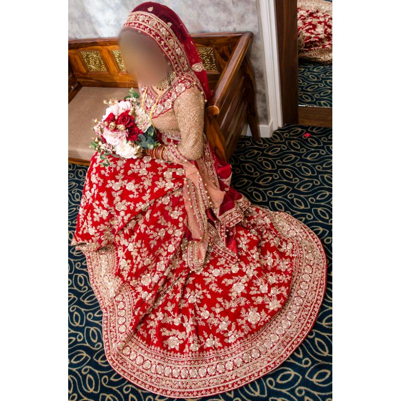 Heavy asian velvet Bridal Wedding dress. Dusky peach/pink and red.