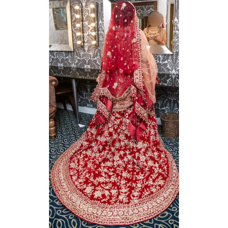 Heavy asian velvet Bridal Wedding dress. Dusky peach/pink and red.