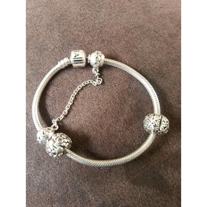 PANDORA bracelet and 2 charms