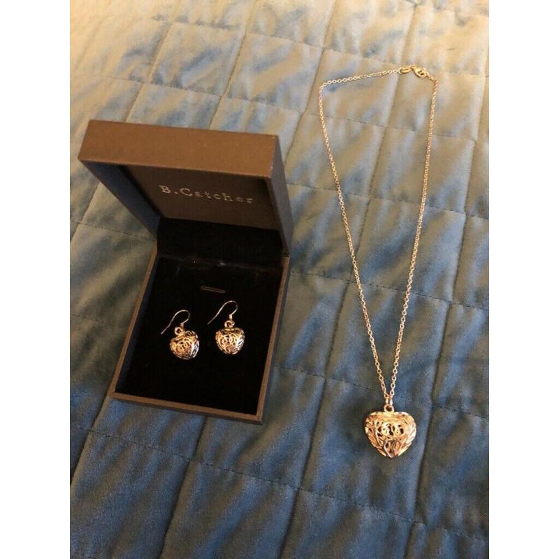 Silver Heart necklace & earrings set